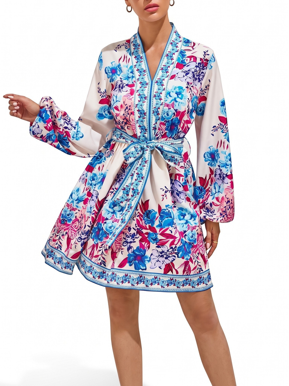 Sunday Up Floral Dress in White, Blue & Pink